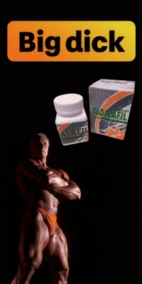 Tadalafil pills with a bodybuilder and the text "Big dick.