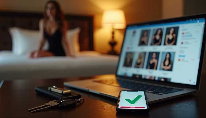 Laptop displaying dating profiles next to car keys and a phone with a checkmark